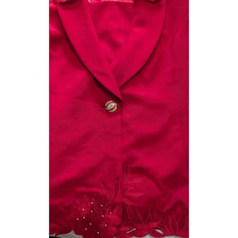 Ben Marc International Fancy Red Skirt Suit Set Plus Size 18 Jewel Button